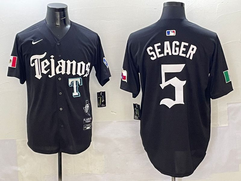 Men Texas Rangers #5 Seager Black Five generations Joint Name 2025 Nike MLB Jersey style 7